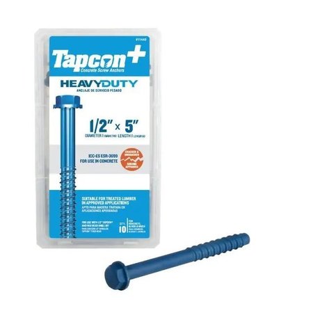 TAPCON Tapcon Concrete Screw, 1/2 in. Dia., 5 in. L, 10 PK 11449